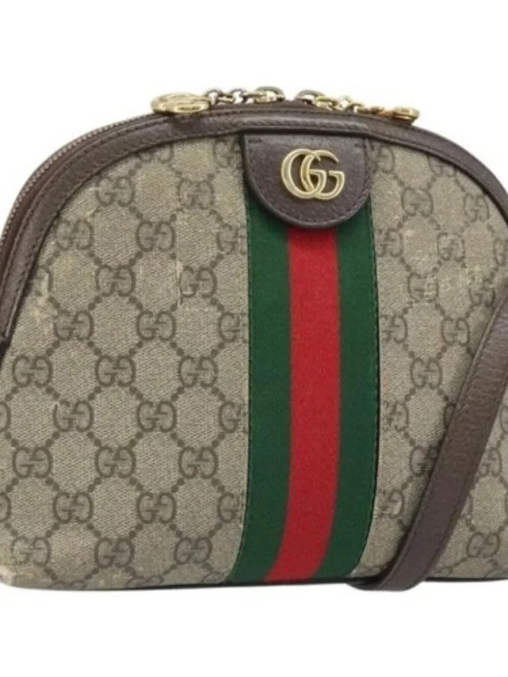 GUCCI GG Supreme Web Sherry Line Shoulder Bag PVC Beige Gold 499621 Auth BA11752